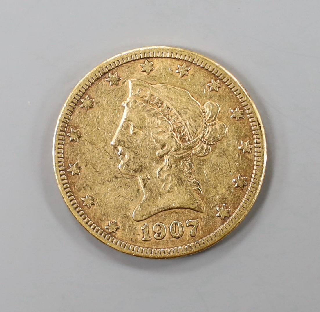 A US 1907 10 dollar gold coin.